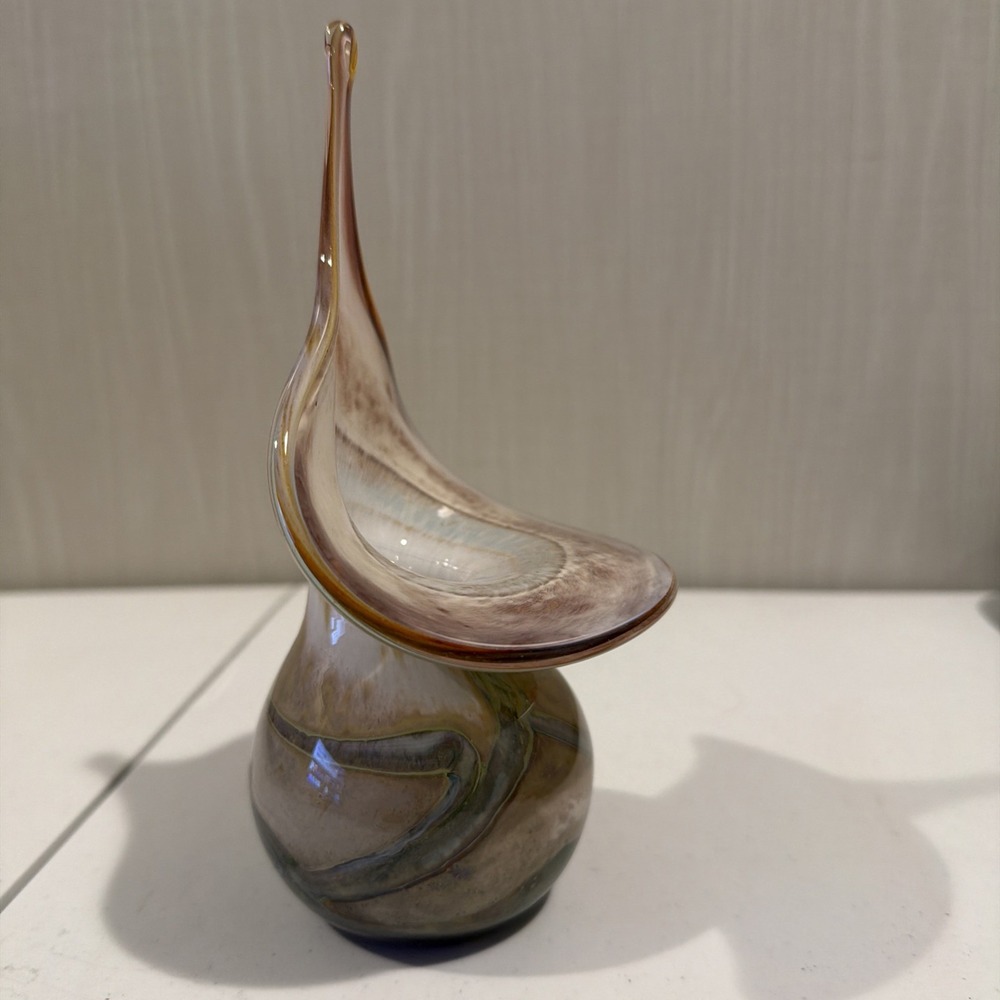 Vtg RARE Mtarfa Glassblowers Malta Signed Jack In The Pulpit Vase Valletta Glass - Picture 4 of 9